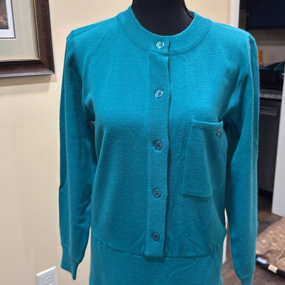 Schrader Knit Teal Cardigan Skirt Dress - Picture 2 of 7